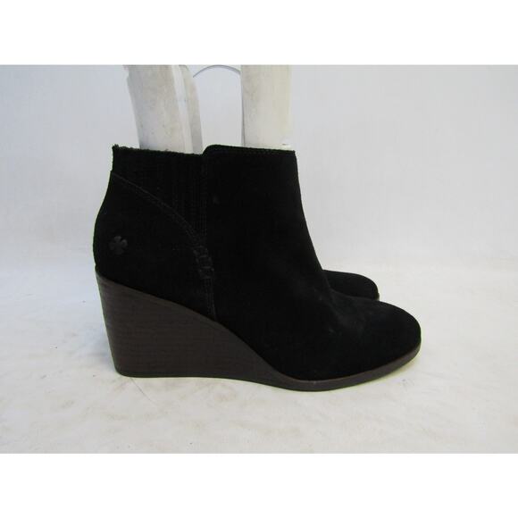 Lucky Brand Womens Size 8 M Black Suede Wedge Ankle Fashion Boots Bootie - Picture 3 of 11